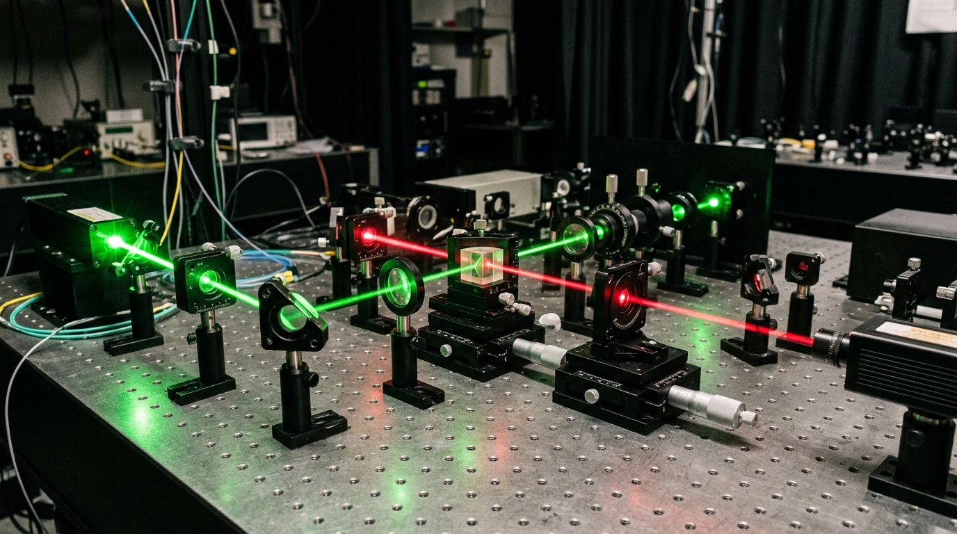 Optical breadboard laser beam routing and motorized micro-positioning stages